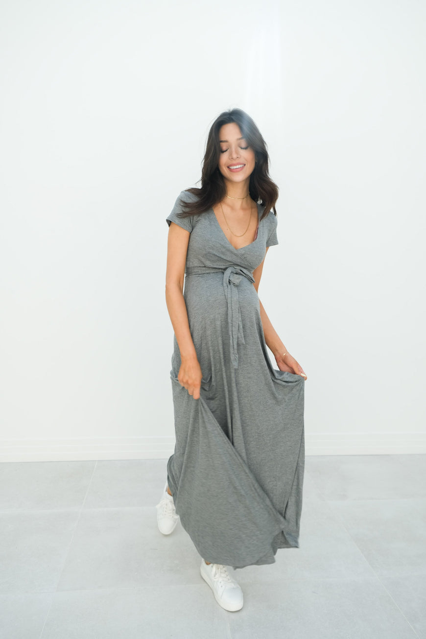 Gianna | Maternity Maxi Empire Tie Waist Dress With V-Neck