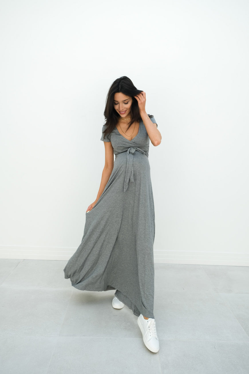 Gianna | Maternity Maxi Empire Tie Waist Dress With V-Neck