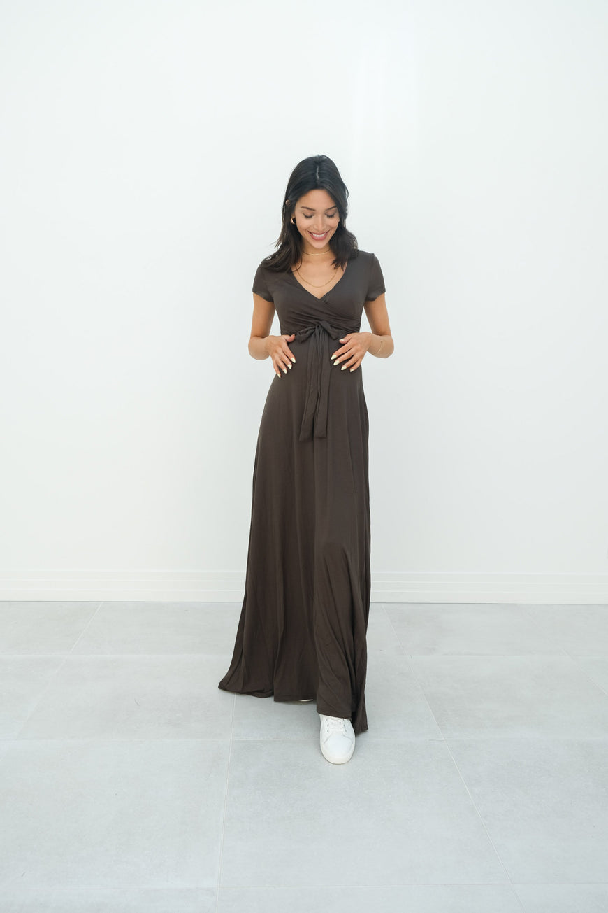 Gianna | Maternity Maxi Empire Tie Waist Dress With V-Neck