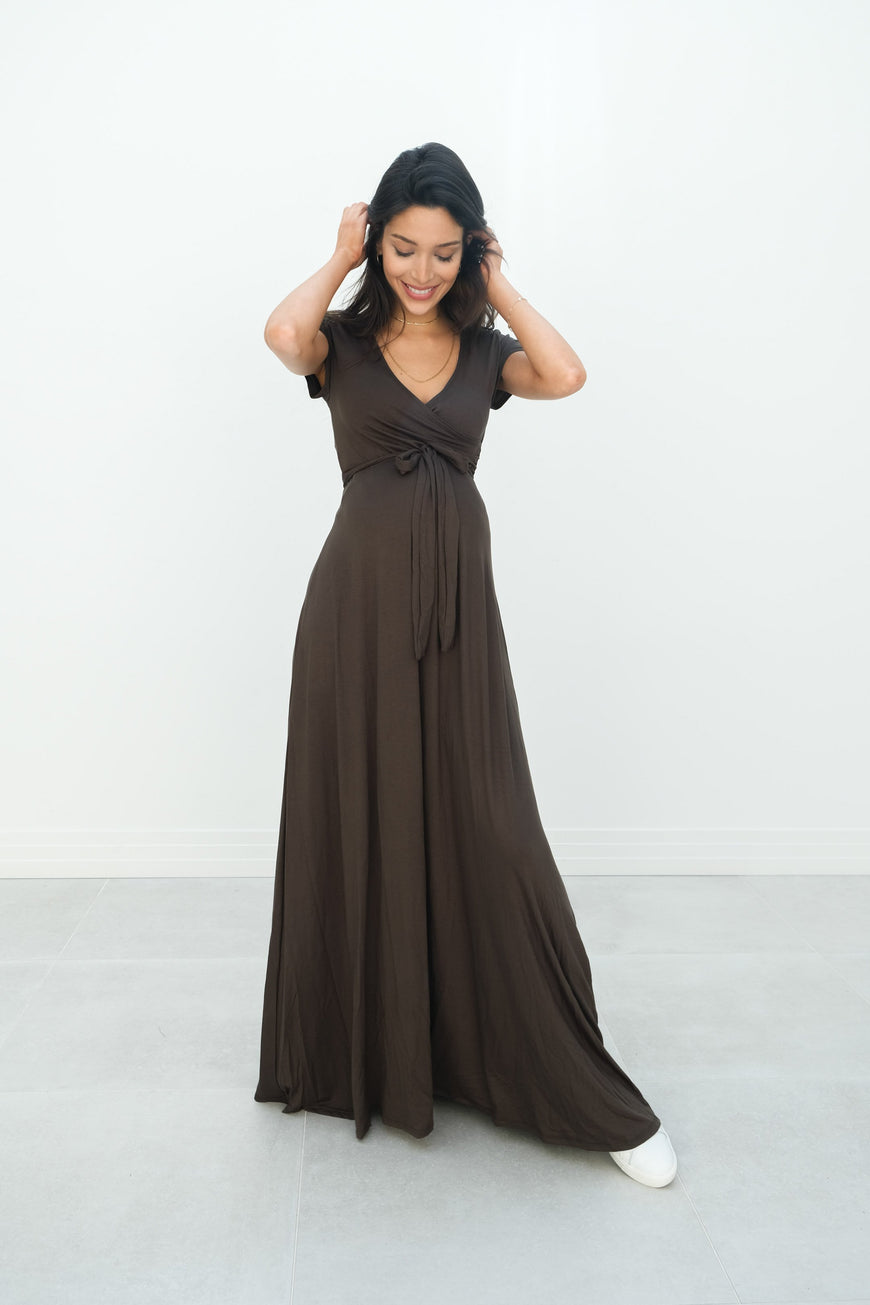 Gianna | Maternity Maxi Empire Tie Waist Dress With V-Neck