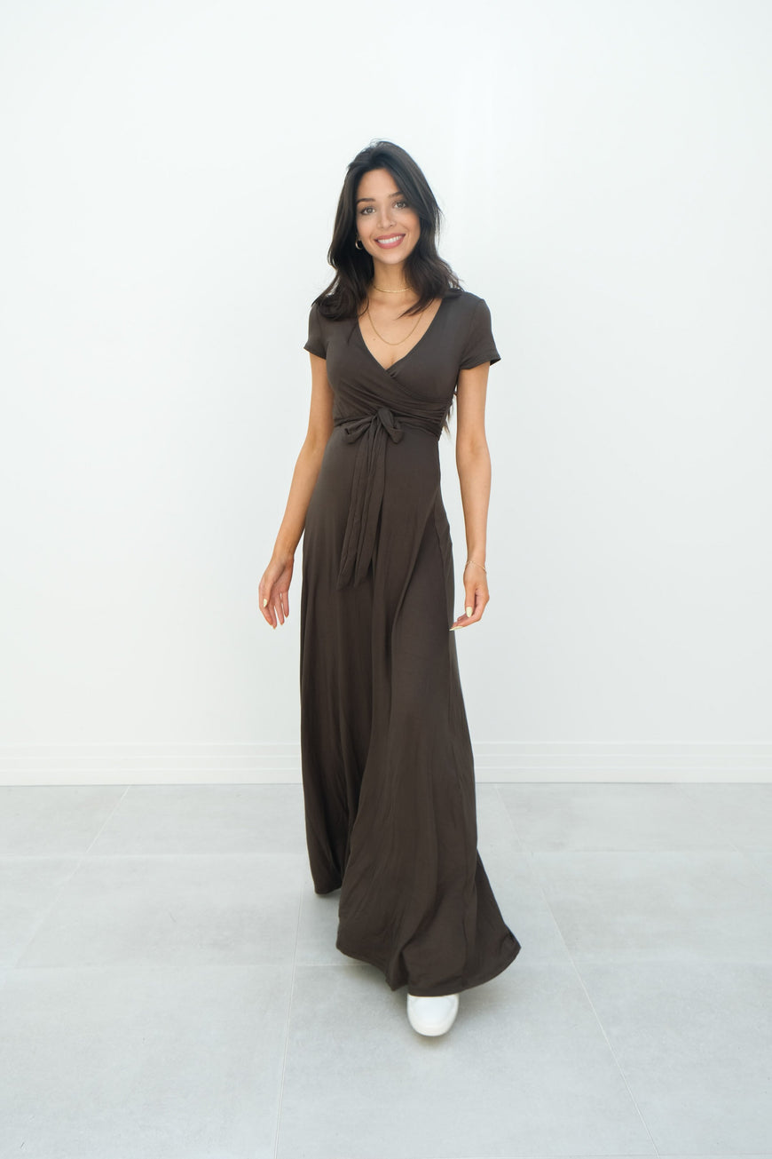 Gianna | Maternity Maxi Empire Tie Waist Dress With V-Neck
