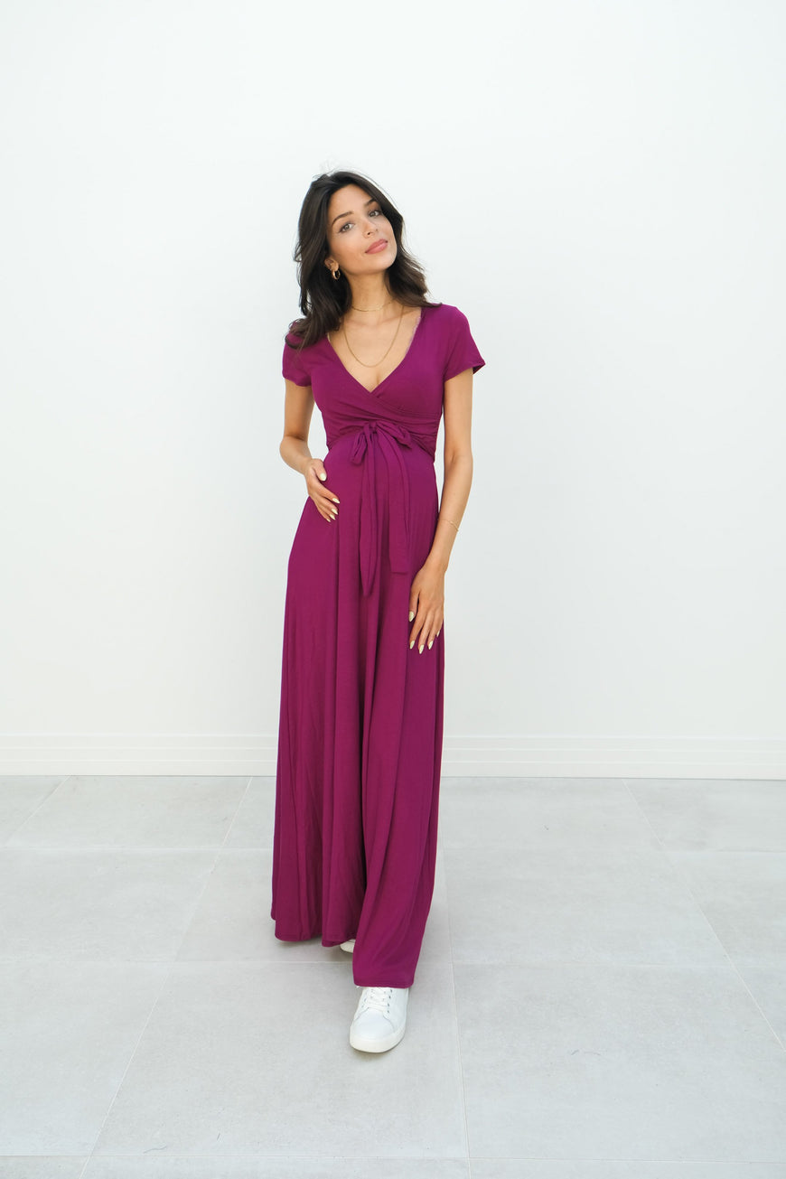 Gianna | Maternity Maxi Empire Tie Waist Dress With V-Neck