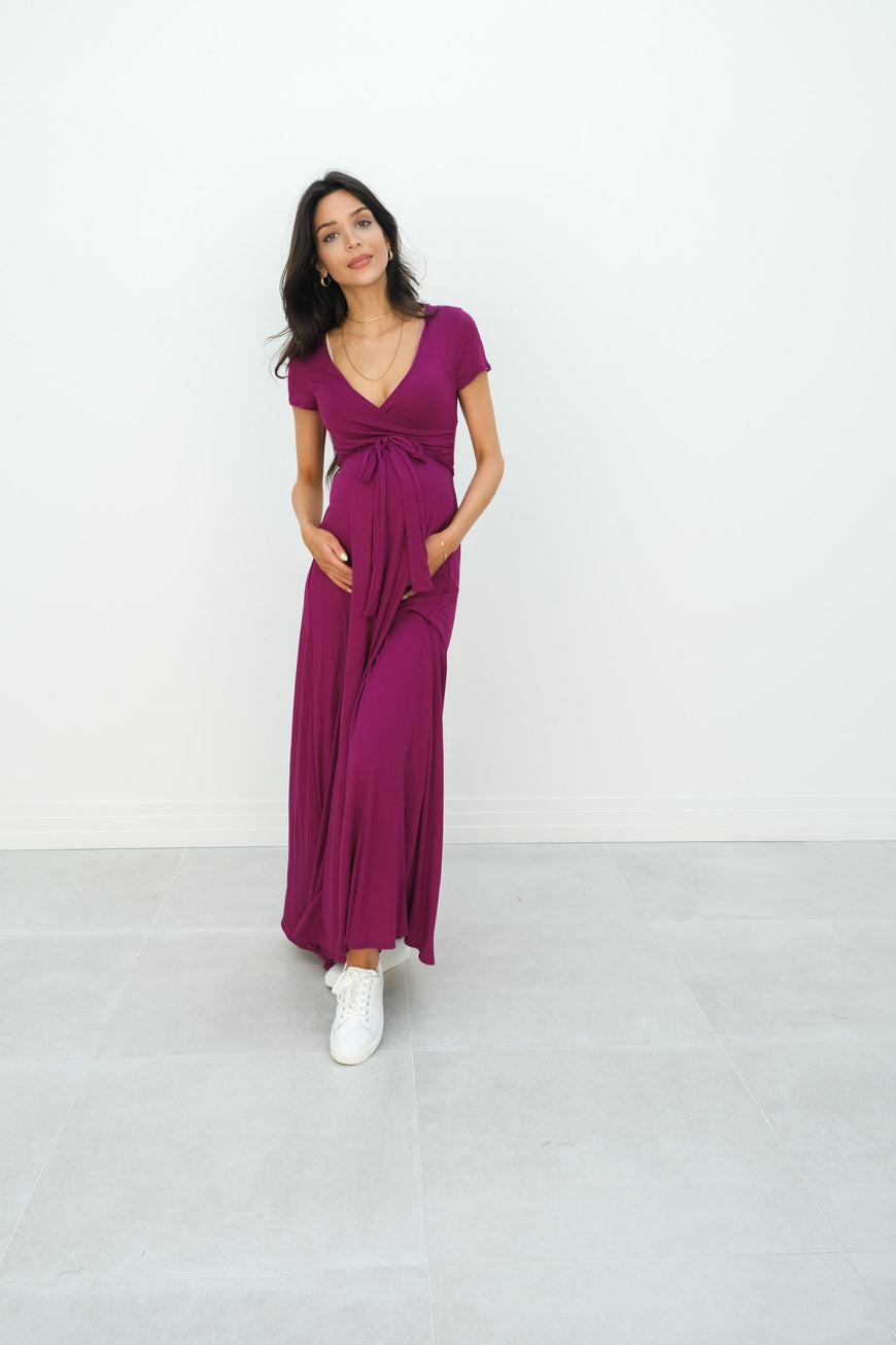 Gianna | Maternity Maxi Empire Tie Waist Dress With V-Neck