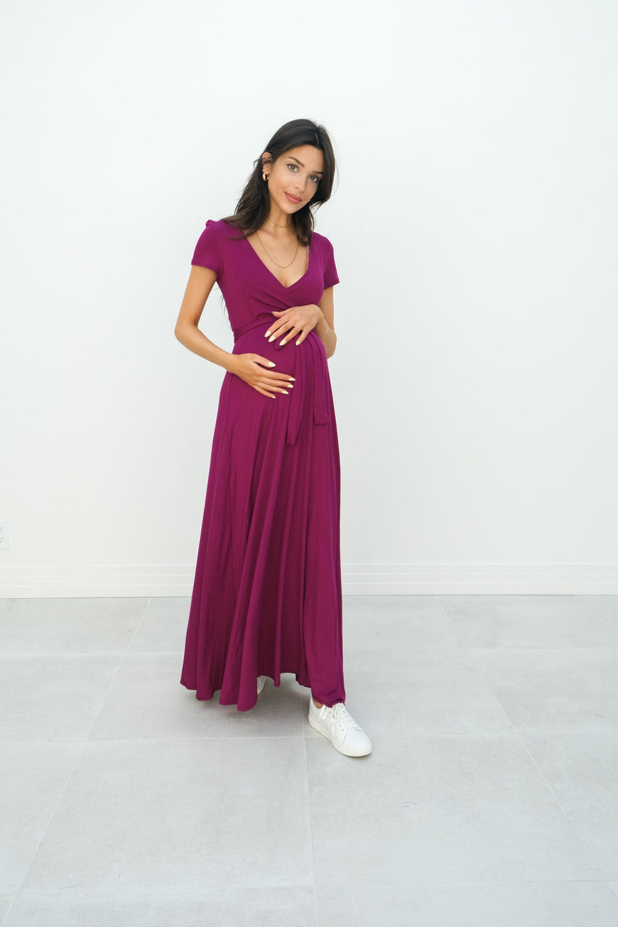 Gianna | Maternity Maxi Empire Tie Waist Dress With V-Neck