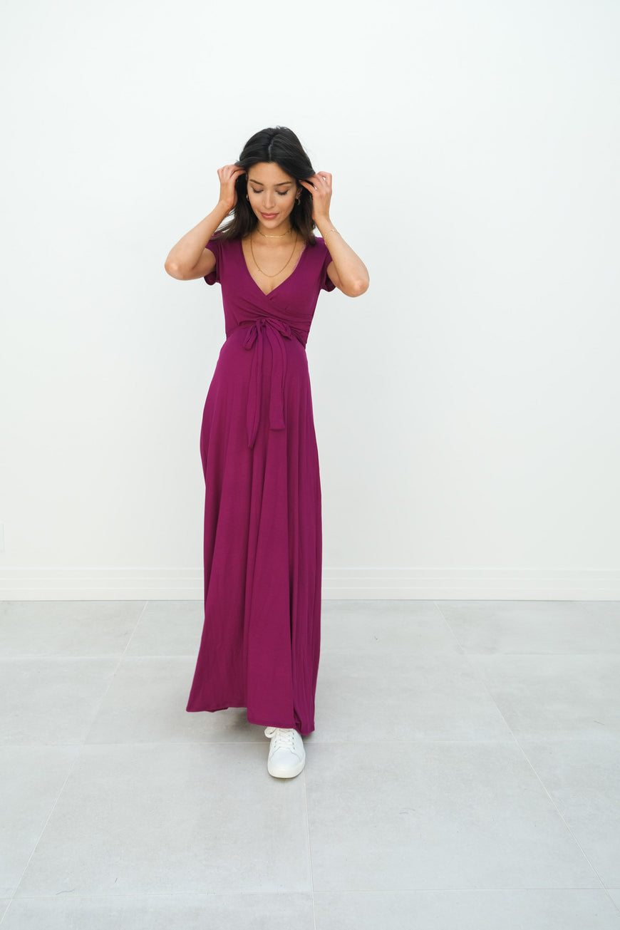 Gianna | Maternity Maxi Empire Tie Waist Dress With V-Neck