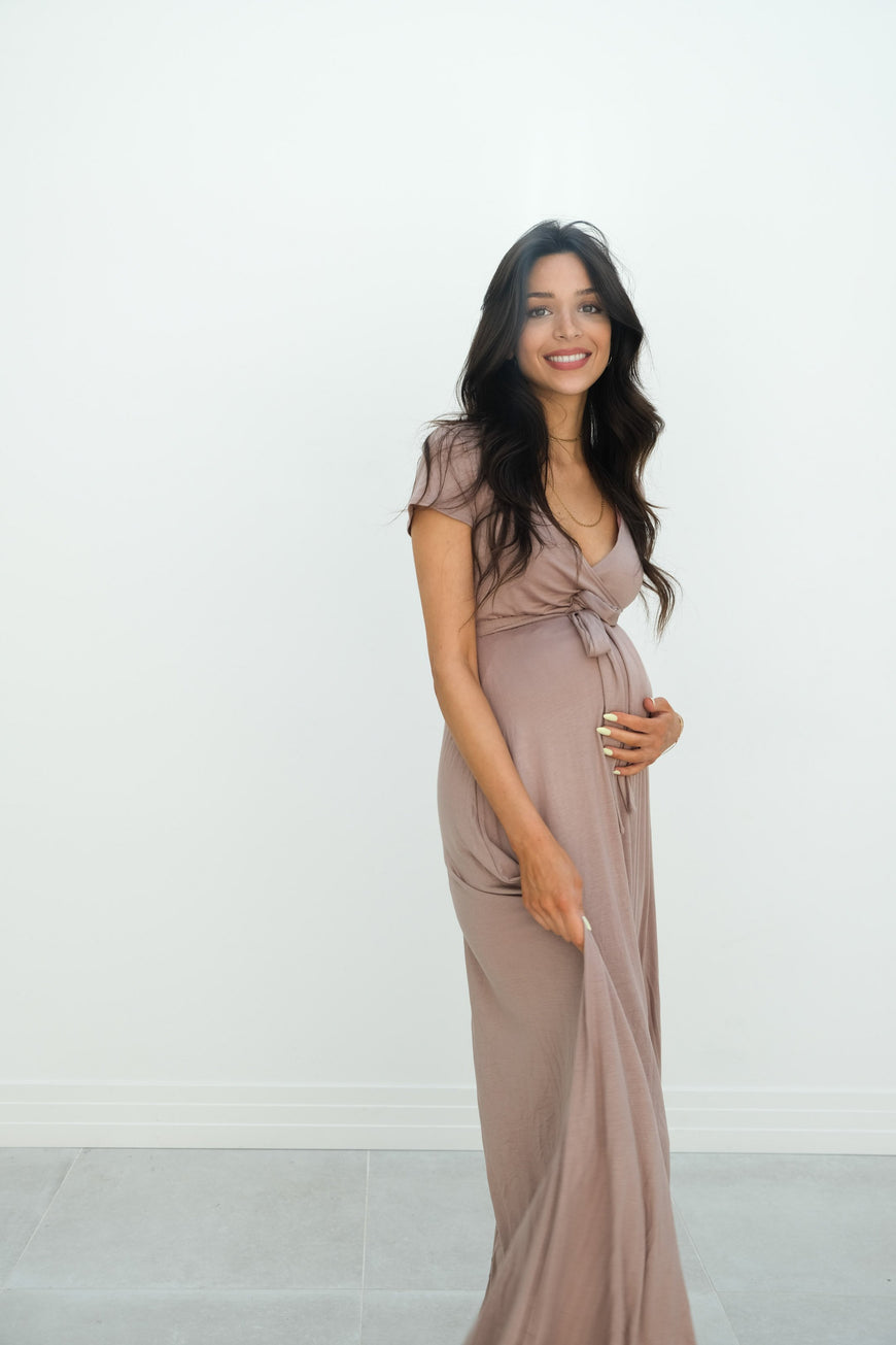Gianna | Maternity Maxi Empire Tie Waist Dress With V-Neck