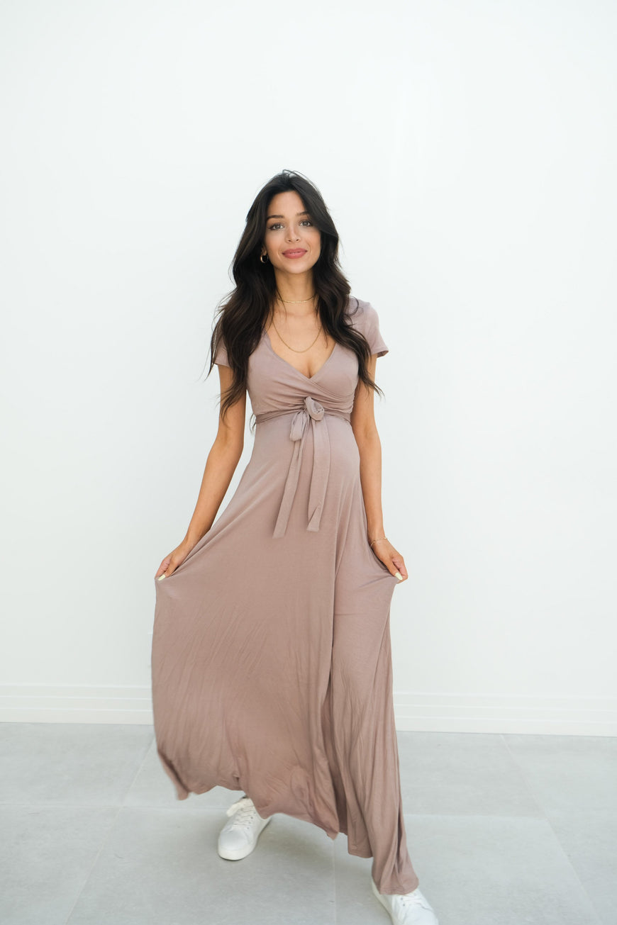 Gianna | Maternity Maxi Empire Tie Waist Dress With V-Neck