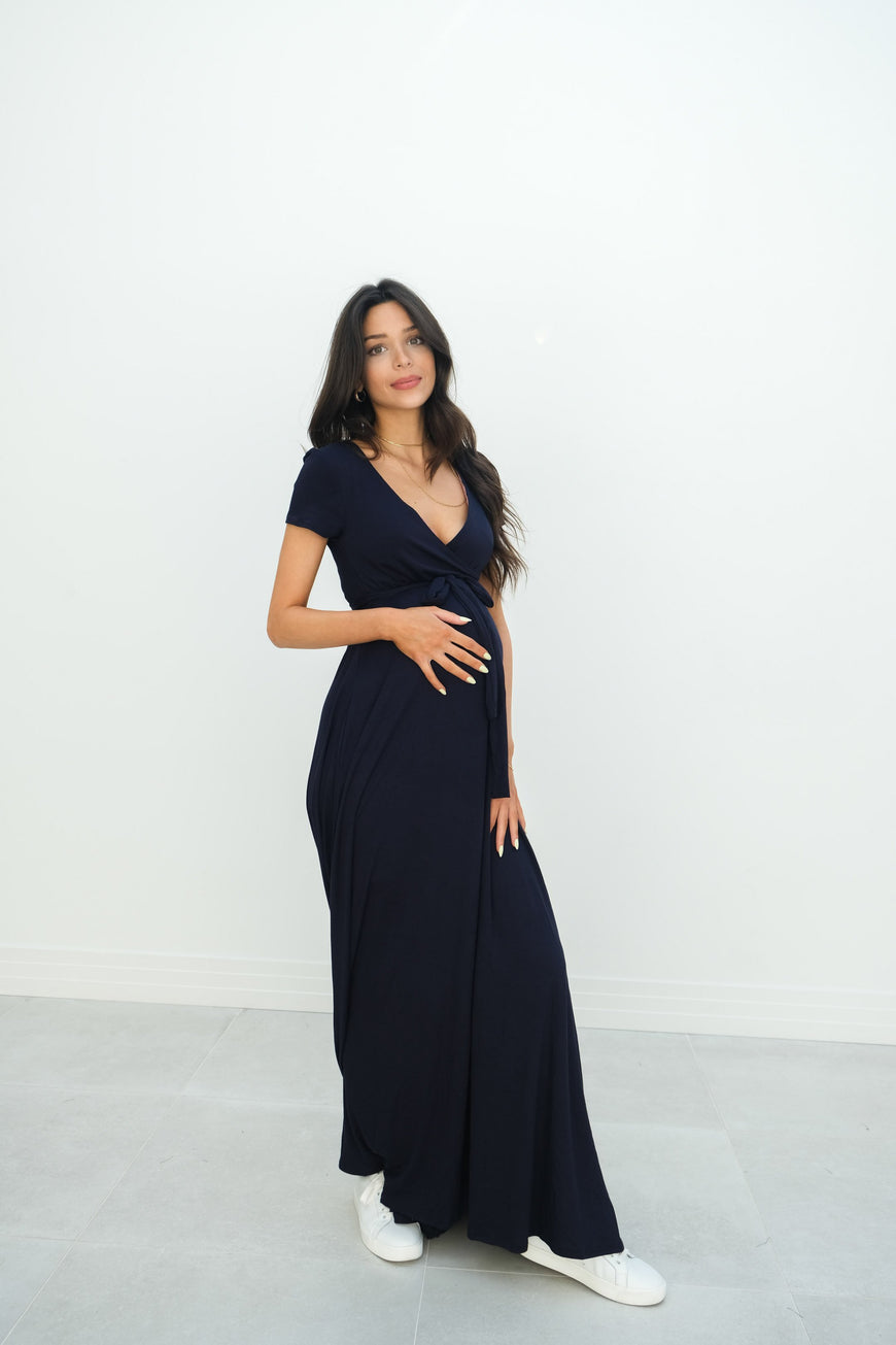 Gianna | Maternity Maxi Empire Tie Waist Dress With V-Neck