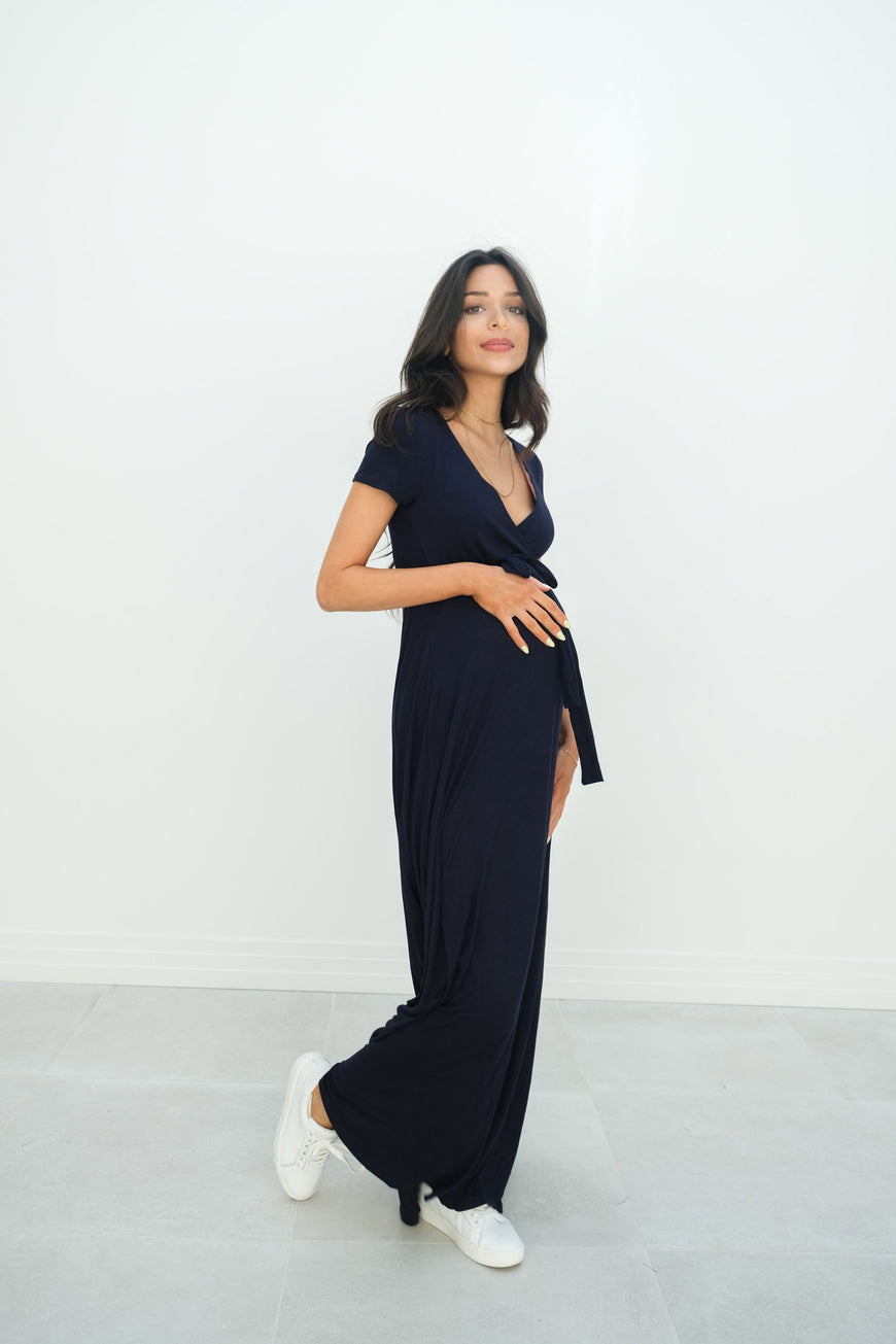 Gianna | Maternity Maxi Empire Tie Waist Dress With V-Neck