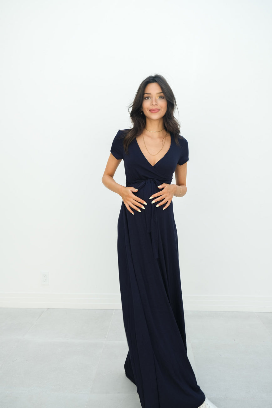 Gianna | Maternity Maxi Empire Tie Waist Dress With V-Neck