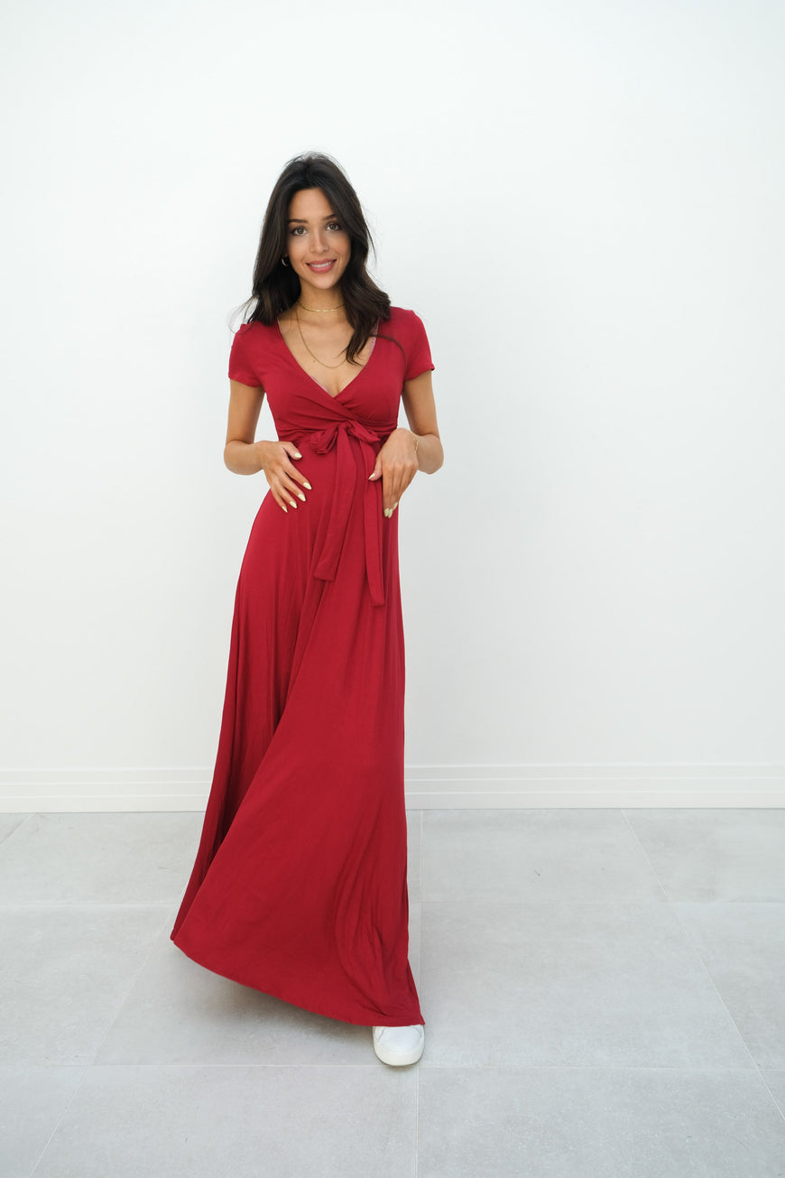 Gianna | Maternity Maxi Empire Tie Waist Dress With V-Neck