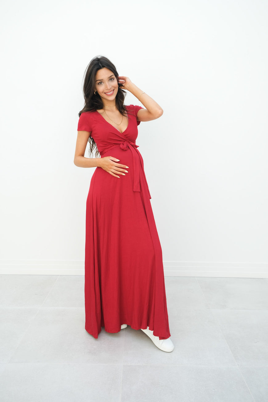 Gianna | Maternity Maxi Empire Tie Waist Dress With V-Neck