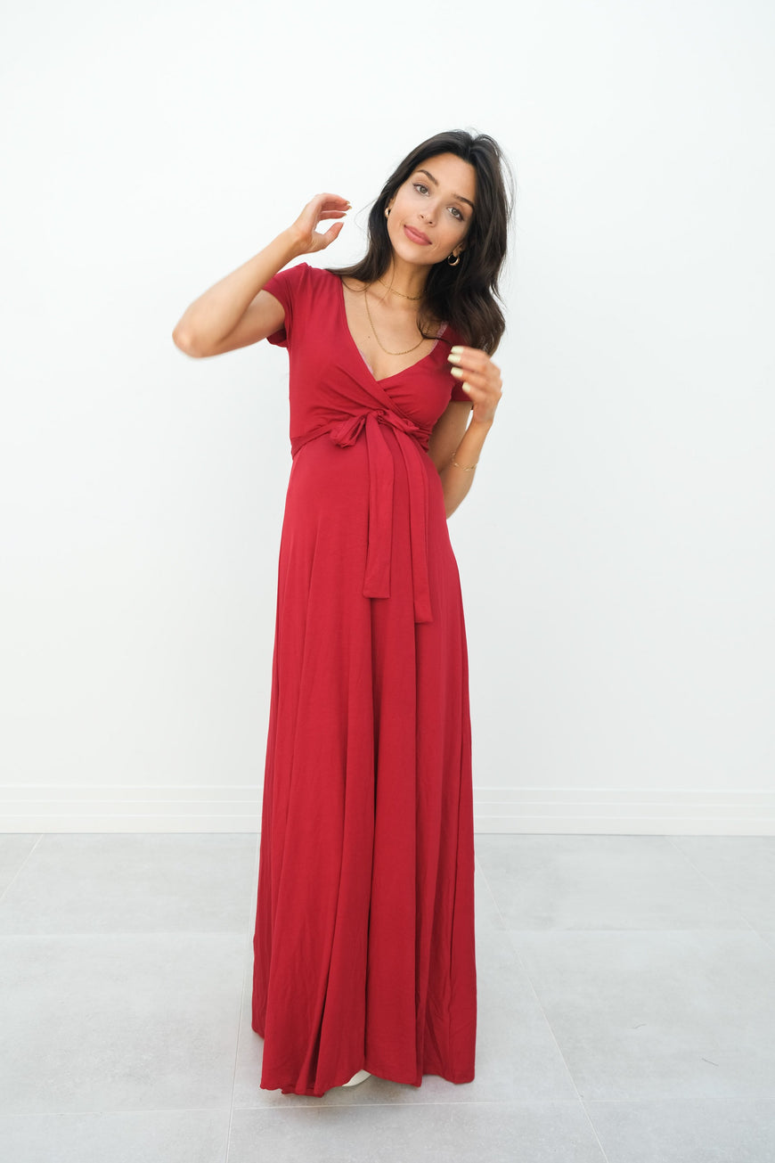 Gianna | Maternity Maxi Empire Tie Waist Dress With V-Neck