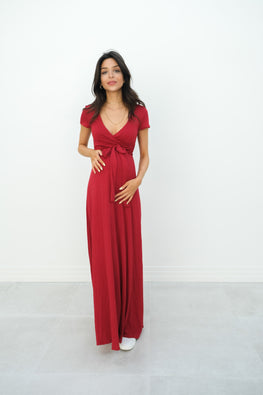 Gianna | Maternity Maxi Empire Tie Waist Dress With V-Neck