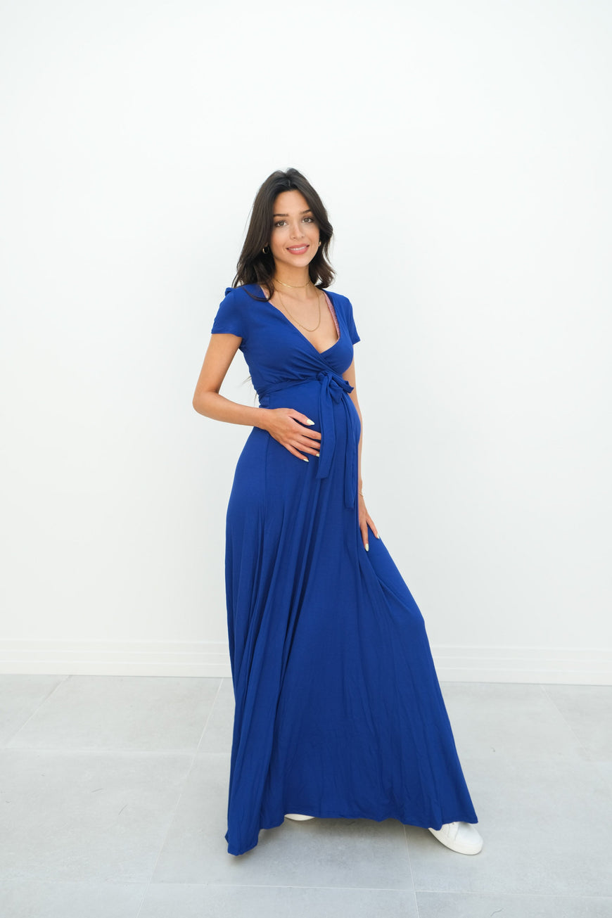 Gianna | Maternity Maxi Empire Tie Waist Dress With V-Neck