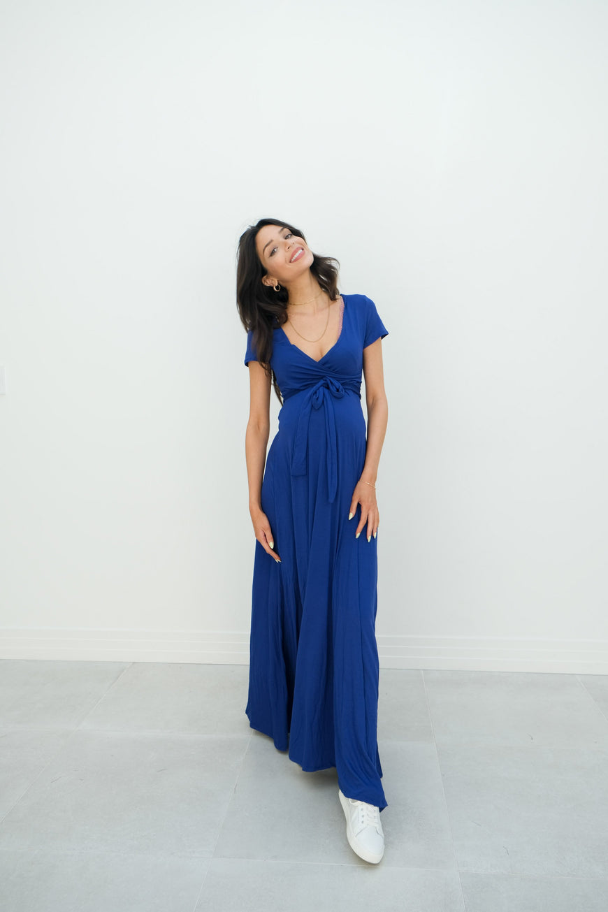 Gianna | Maternity Maxi Empire Tie Waist Dress With V-Neck