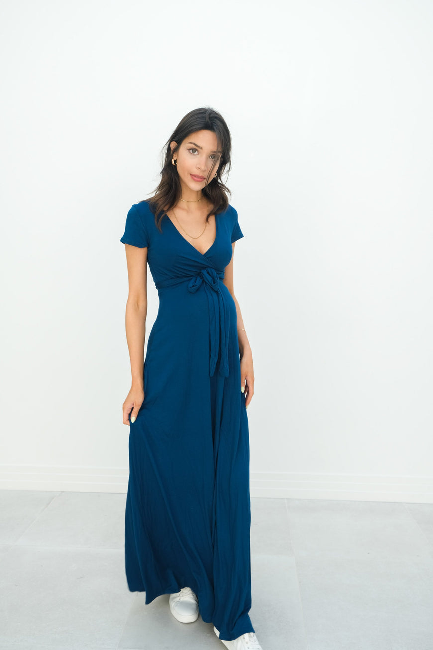 Gianna | Maternity Maxi Empire Tie Waist Dress With V-Neck
