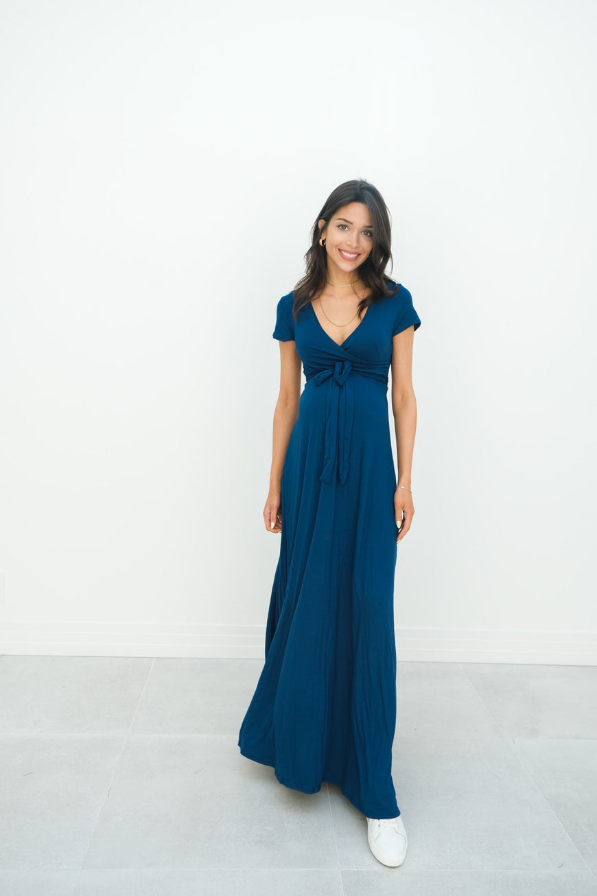 Gianna | Maternity Maxi Empire Tie Waist Dress With V-Neck