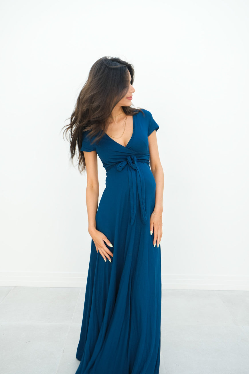Gianna | Maternity Maxi Empire Tie Waist Dress With V-Neck