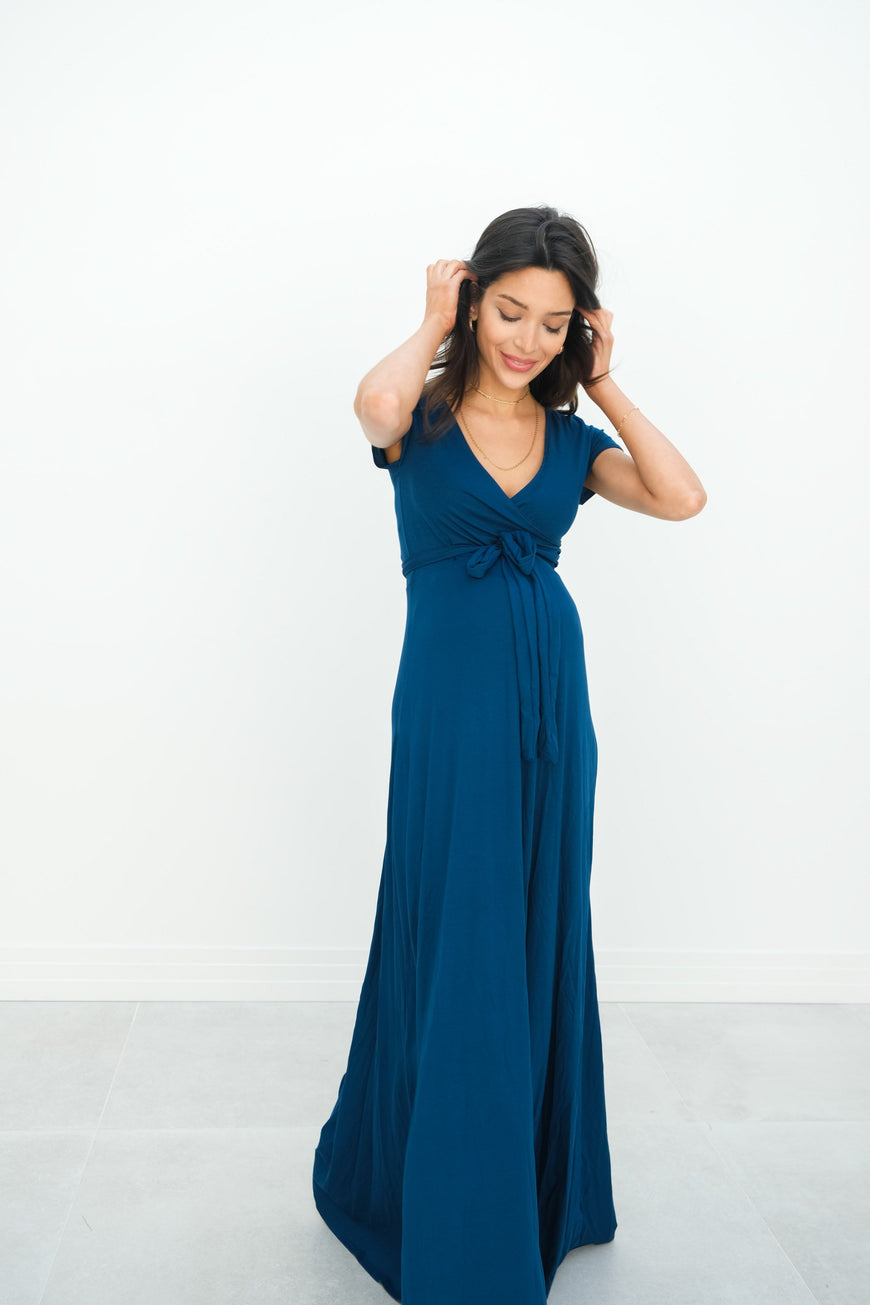 Gianna | Maternity Maxi Empire Tie Waist Dress With V-Neck