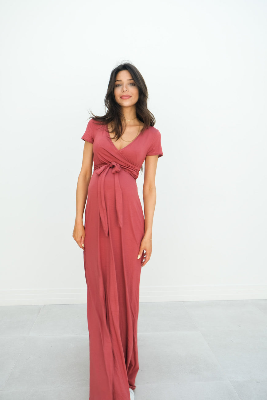 Gianna | Maternity Maxi Empire Tie Waist Dress With V-Neck