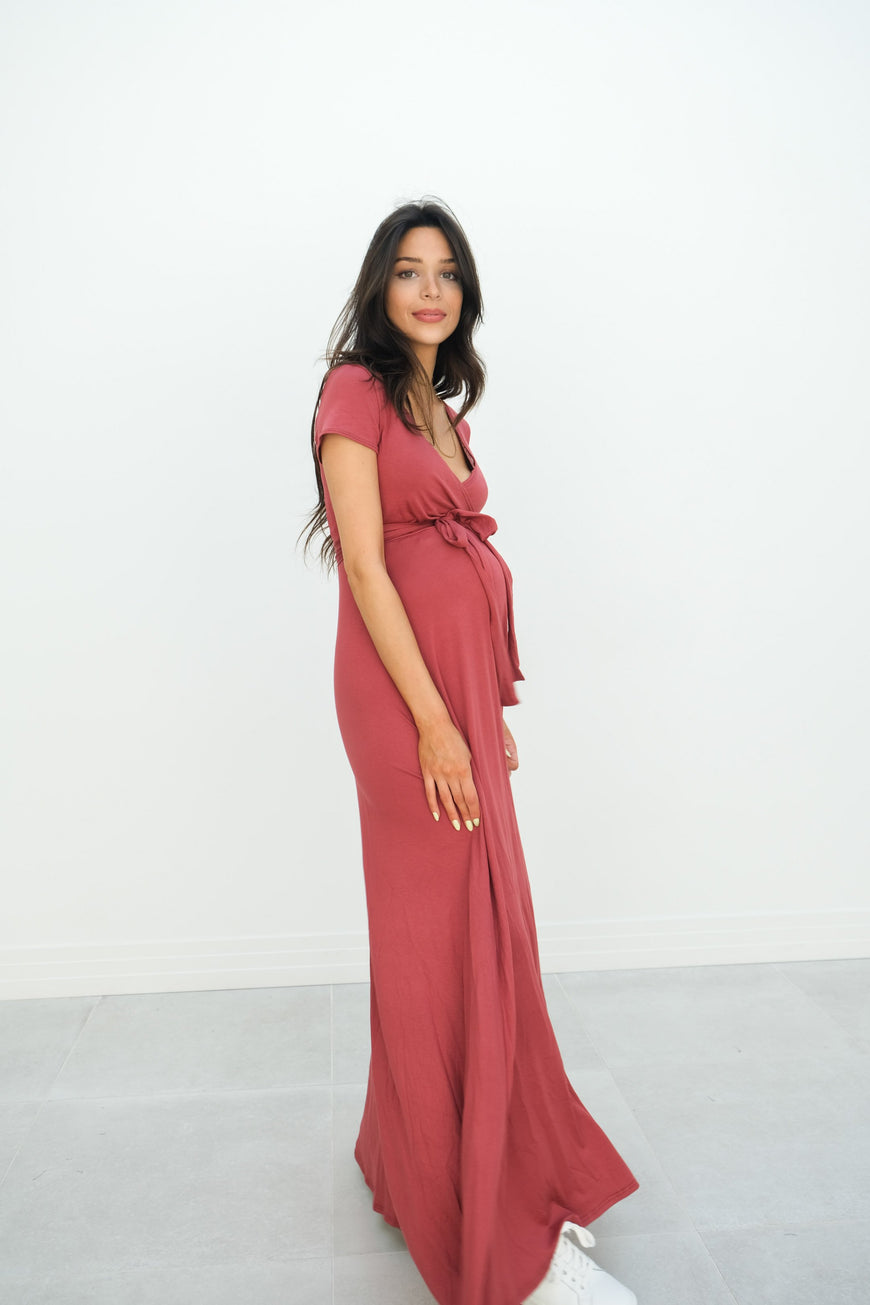 Gianna | Maternity Maxi Empire Tie Waist Dress With V-Neck