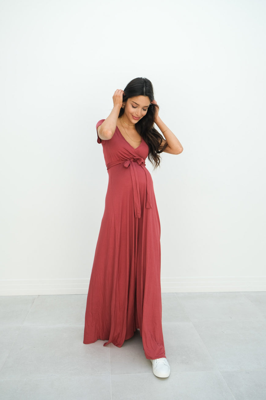 Gianna | Maternity Maxi Empire Tie Waist Dress With V-Neck