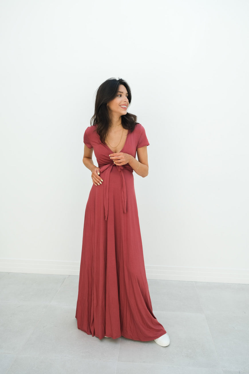 Gianna | Maternity Maxi Empire Tie Waist Dress With V-Neck