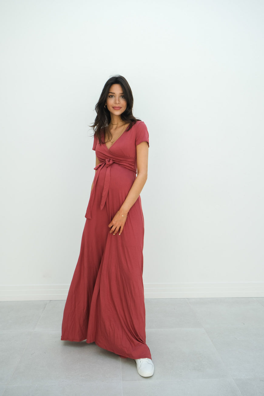Gianna | Maternity Maxi Empire Tie Waist Dress With V-Neck