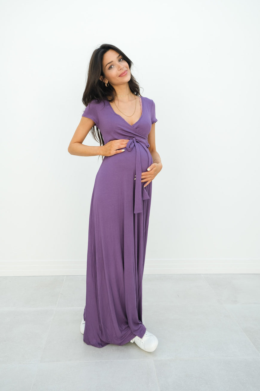 Gianna | Maternity Maxi Empire Tie Waist Dress With V-Neck