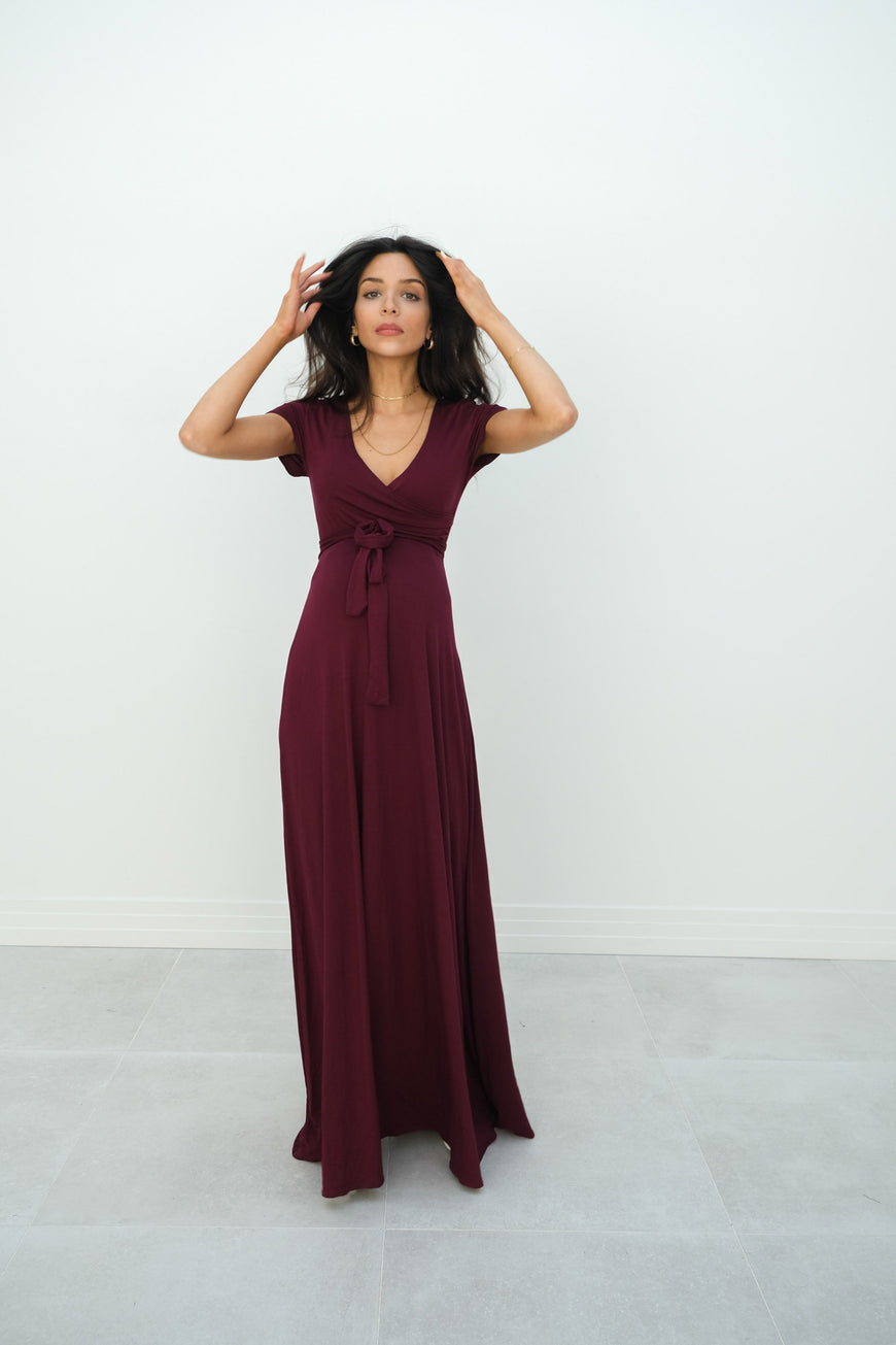 Gianna | Maternity Maxi Empire Tie Waist Dress With V-Neck