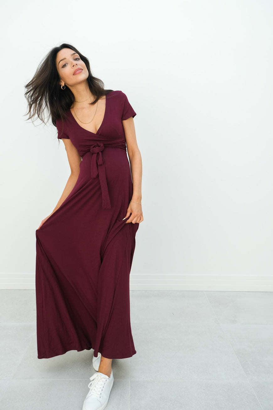 Gianna | Maternity Maxi Empire Tie Waist Dress With V-Neck