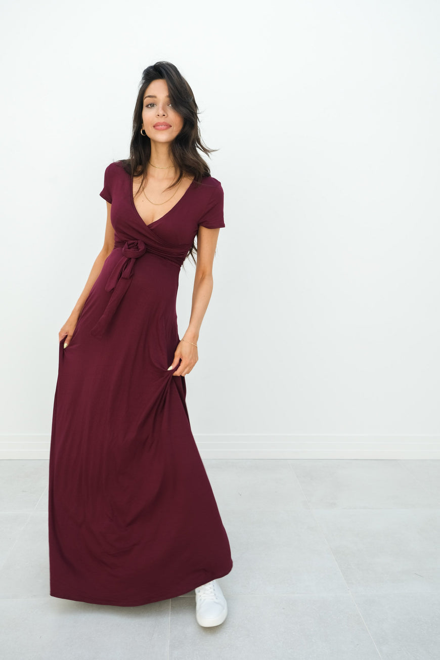 Gianna | Maternity Maxi Empire Tie Waist Dress With V-Neck