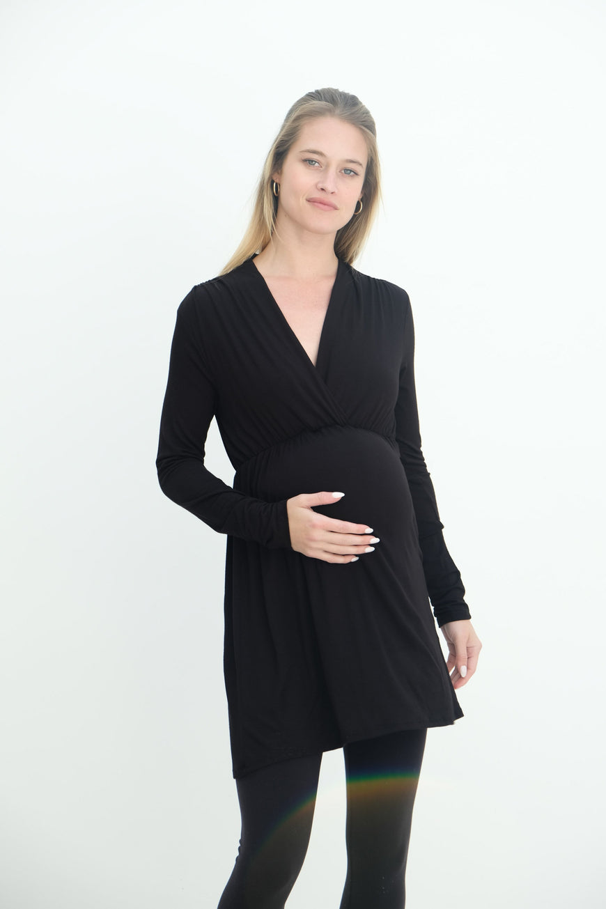 Eleanor | Maternity Long Sleeve Mini Wrap Dress with V-Neck