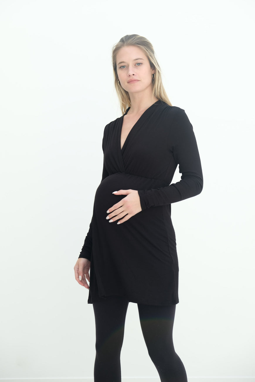 Eleanor | Maternity Long Sleeve Mini Wrap Dress with V-Neck