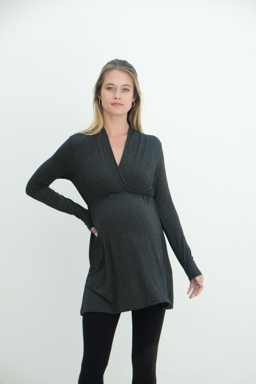 Eleanor | Maternity Long Sleeve Mini Wrap Dress with V-Neck