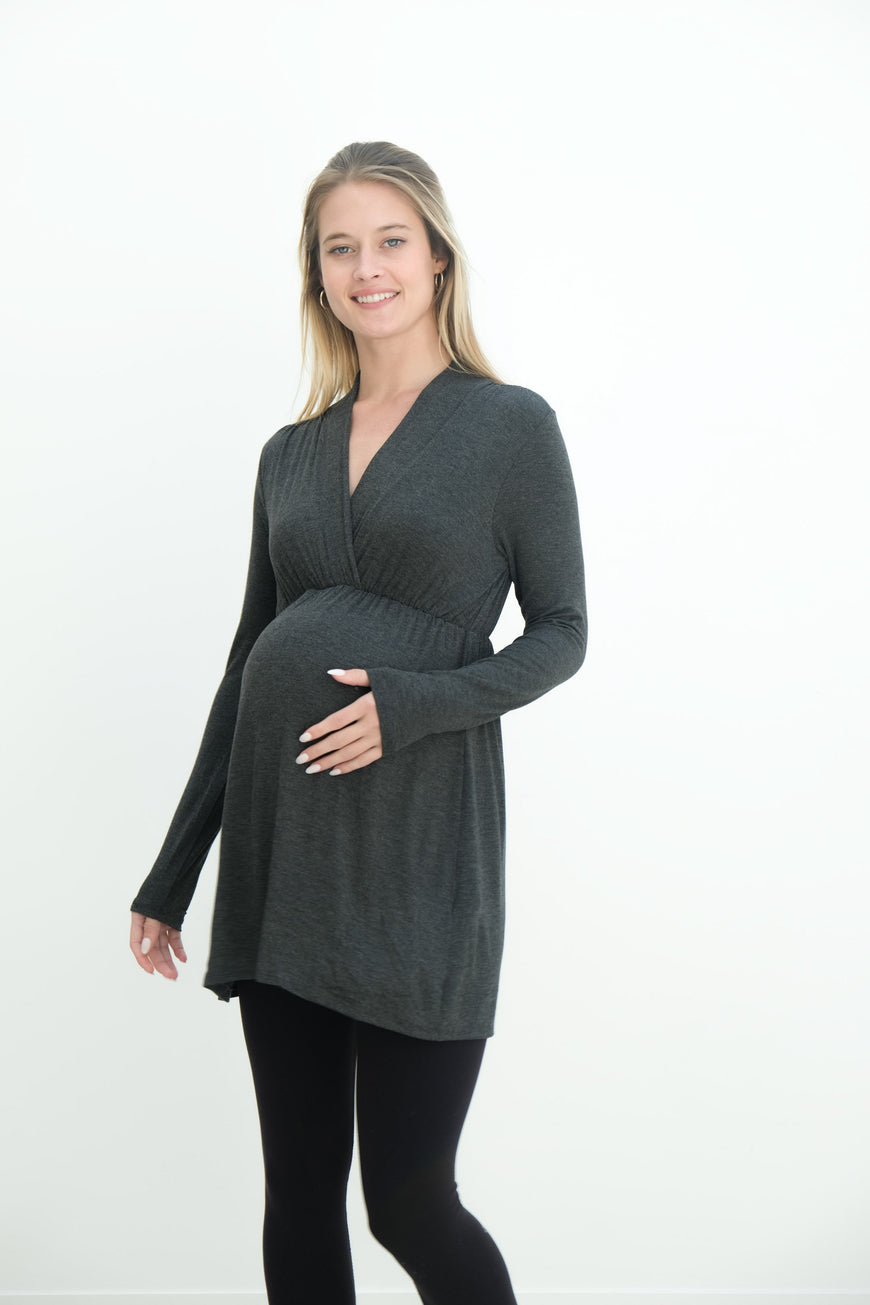 Eleanor | Maternity Long Sleeve Mini Wrap Dress with V-Neck