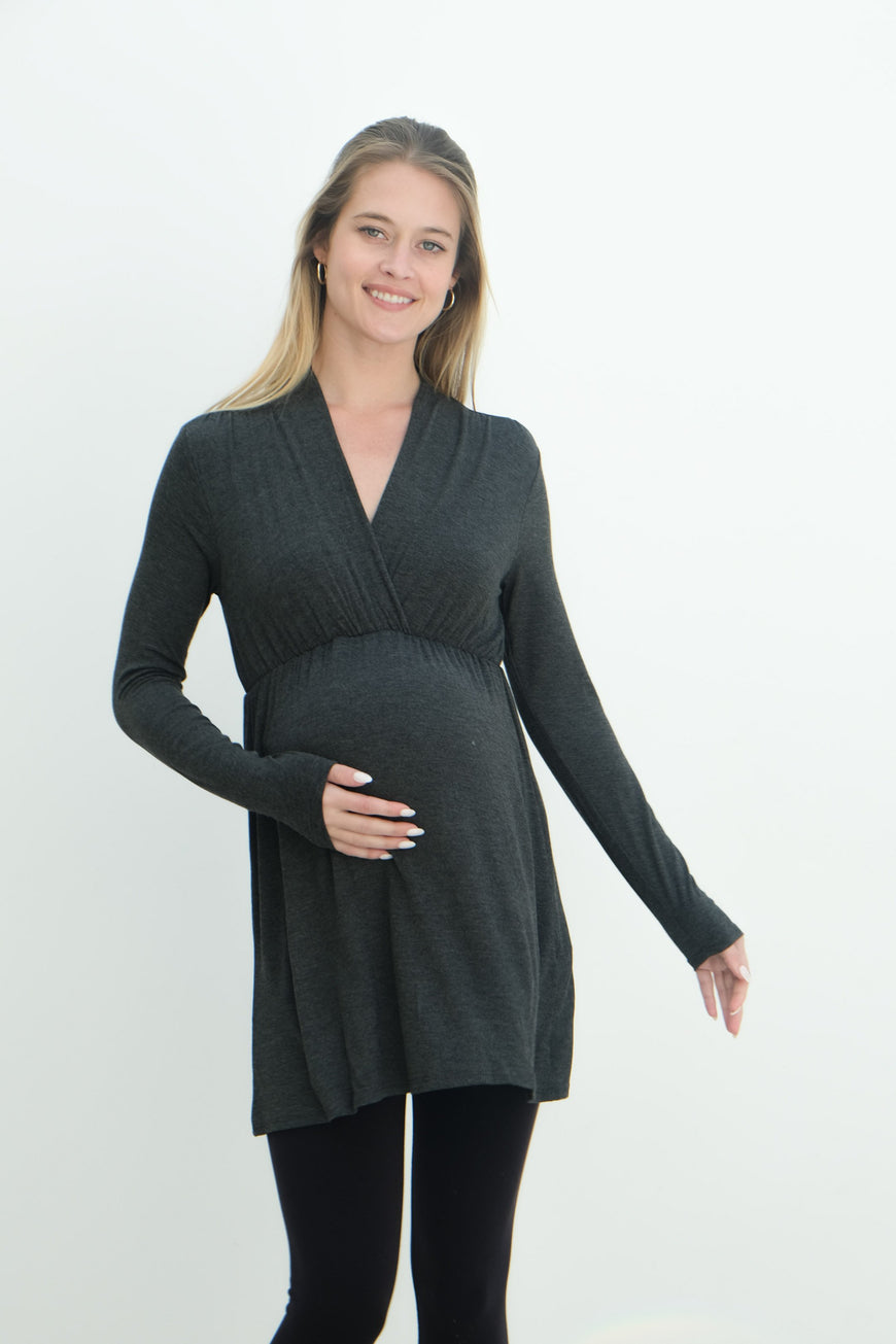 Eleanor | Maternity Long Sleeve Mini Wrap Dress with V-Neck