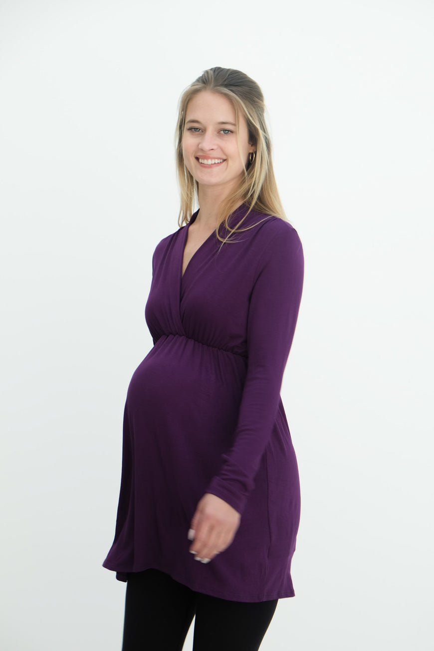 Eleanor | Maternity Long Sleeve Mini Wrap Dress with V-Neck