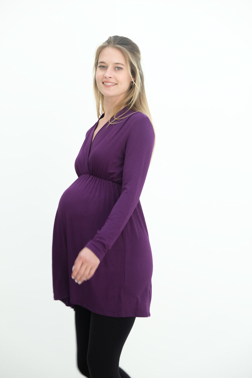 Eleanor | Maternity Long Sleeve Mini Wrap Dress with V-Neck