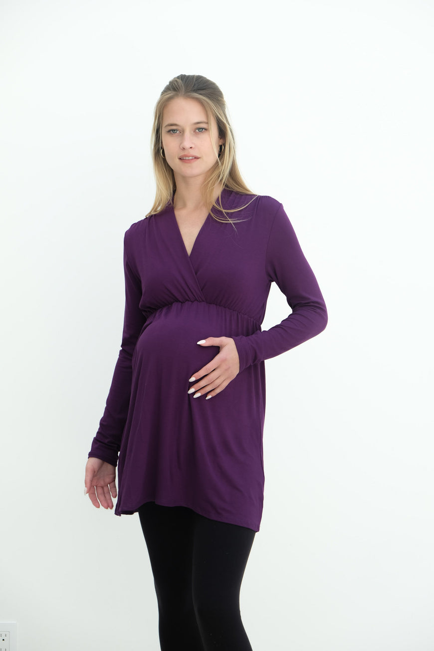 Eleanor | Maternity Long Sleeve Mini Wrap Dress with V-Neck