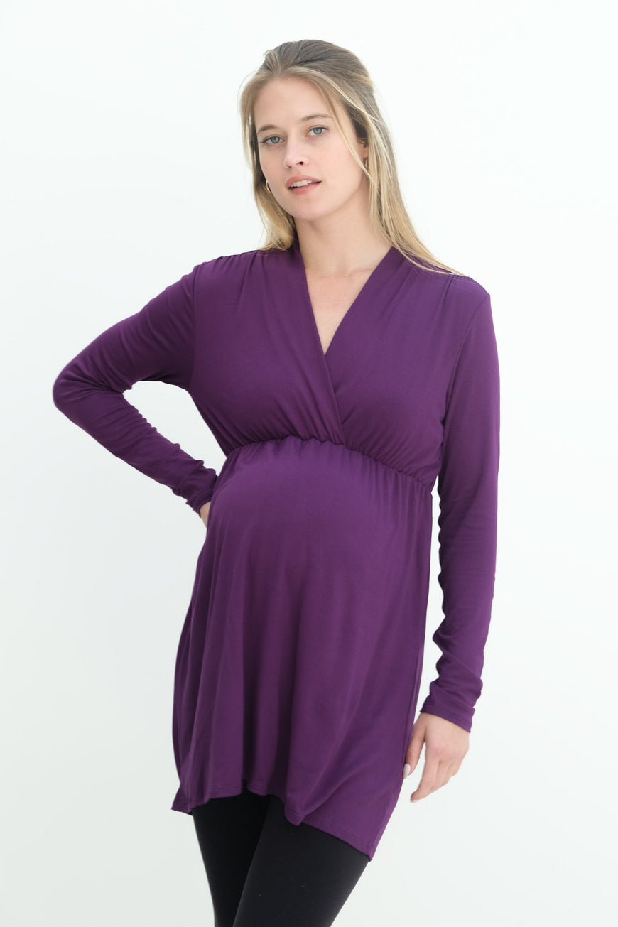 Eleanor | Maternity Long Sleeve Mini Wrap Dress with V-Neck