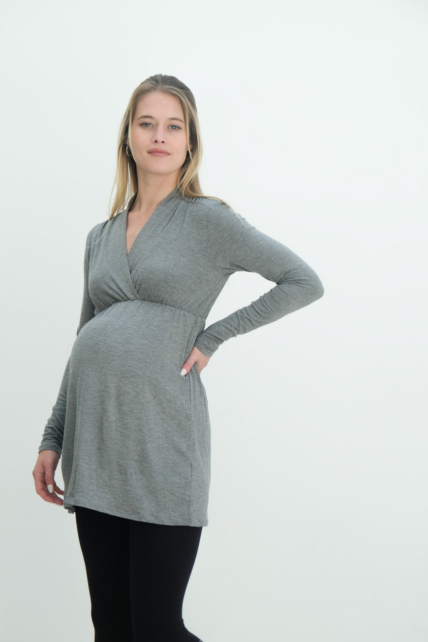 Eleanor | Maternity Long Sleeve Mini Wrap Dress with V-Neck