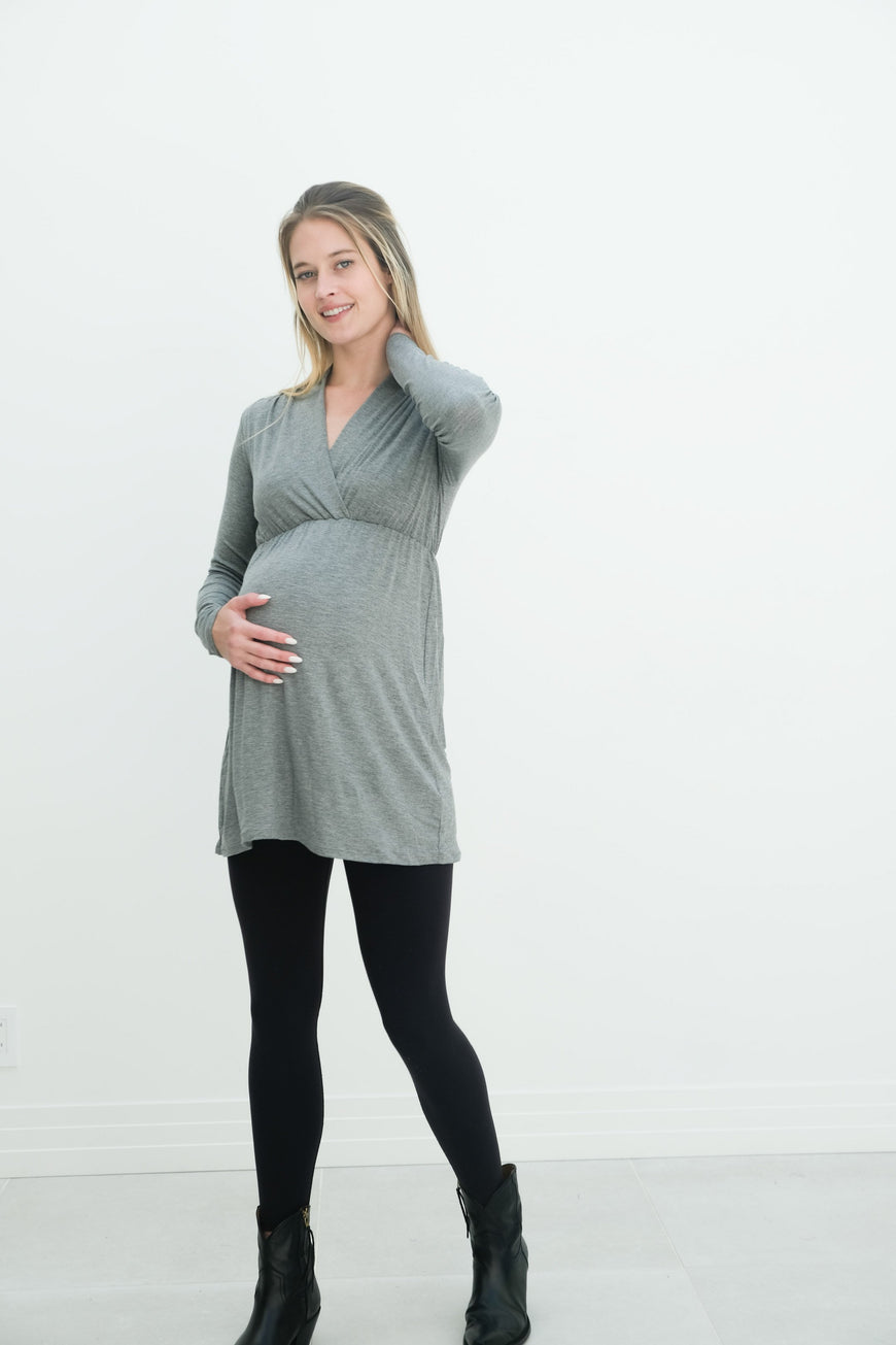 Eleanor | Maternity Long Sleeve Mini Wrap Dress with V-Neck