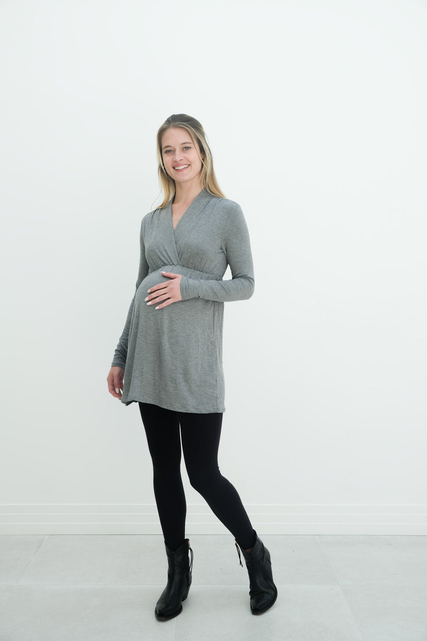 Eleanor | Maternity Long Sleeve Mini Wrap Dress with V-Neck