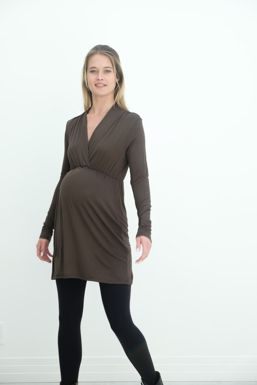 Eleanor | Maternity Long Sleeve Mini Wrap Dress with V-Neck