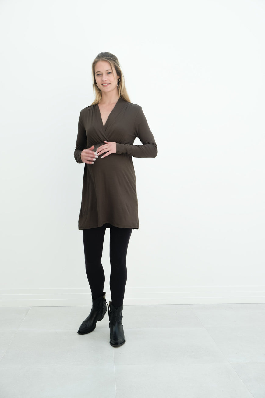 Eleanor | Maternity Long Sleeve Mini Wrap Dress with V-Neck