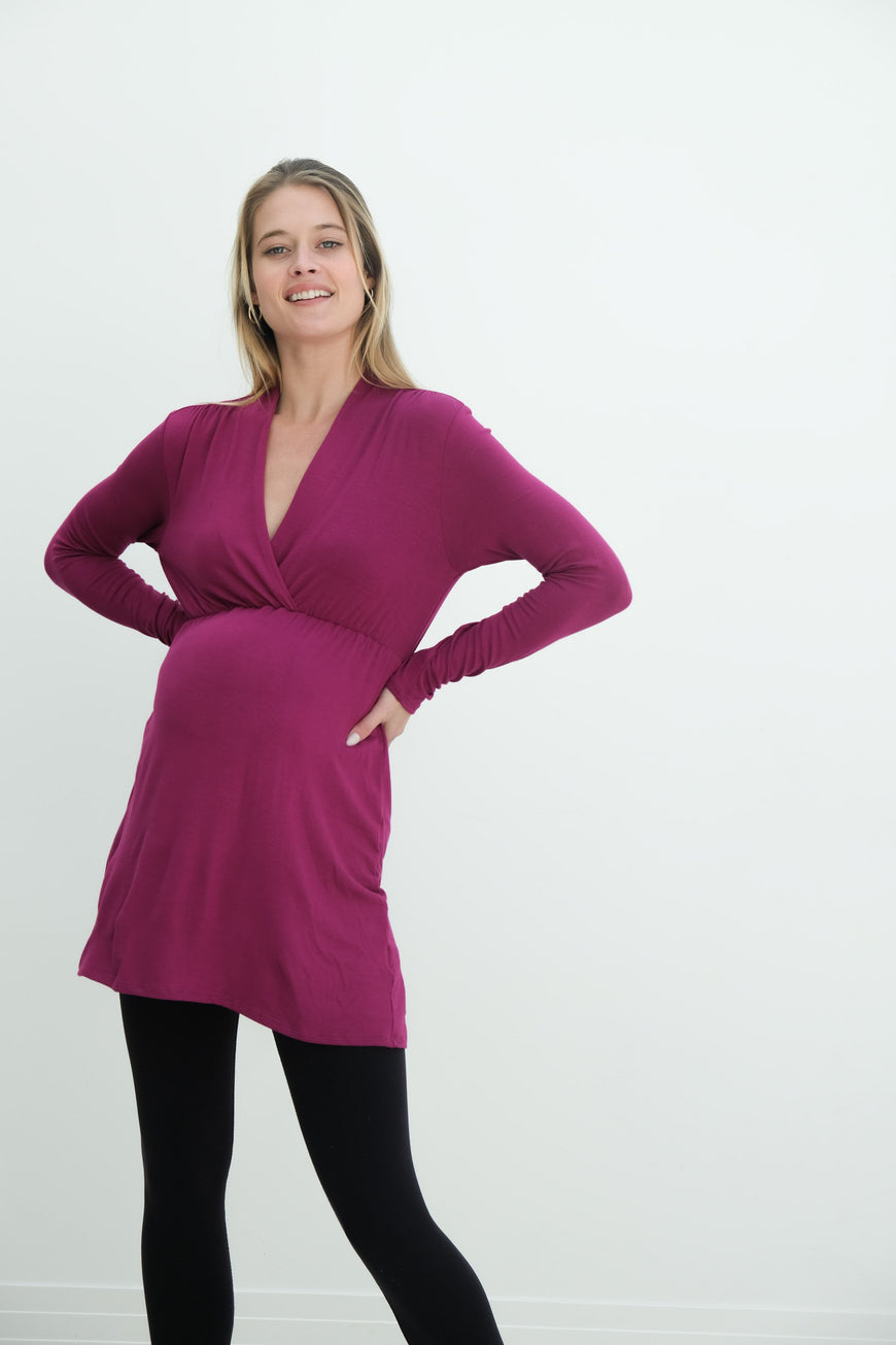 Eleanor | Maternity Long Sleeve Mini Wrap Dress with V-Neck