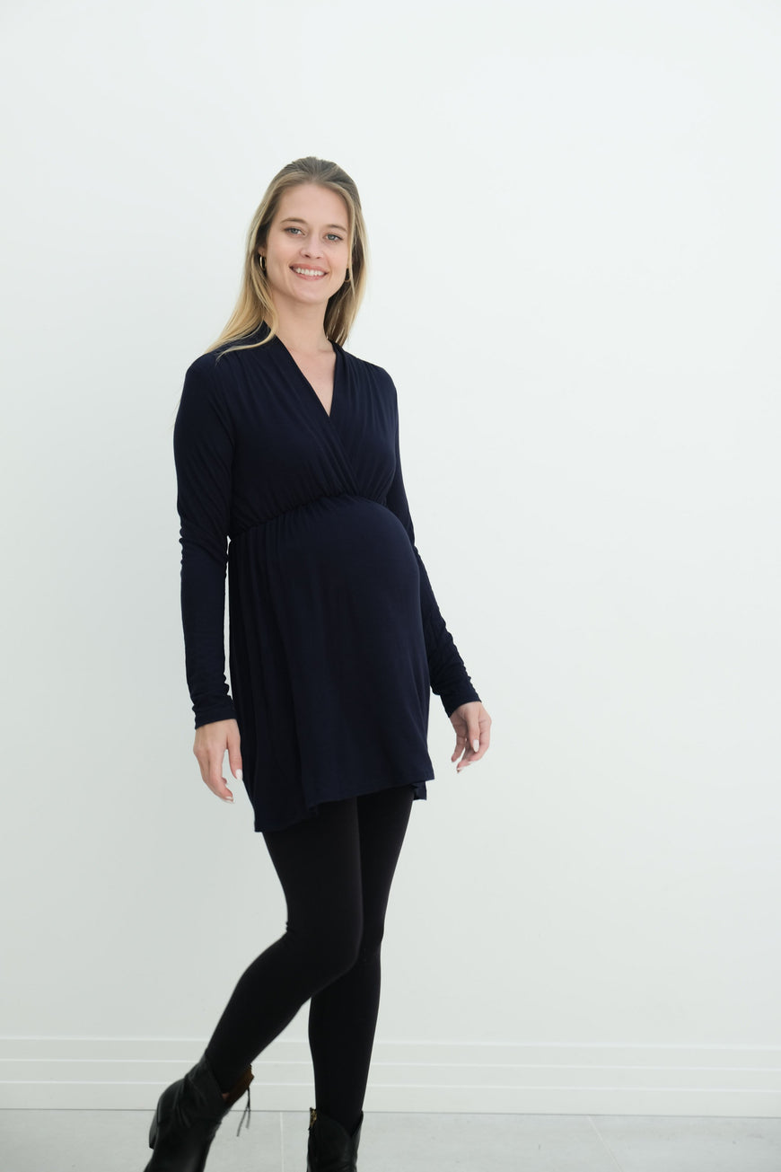 Eleanor | Maternity Long Sleeve Mini Wrap Dress with V-Neck
