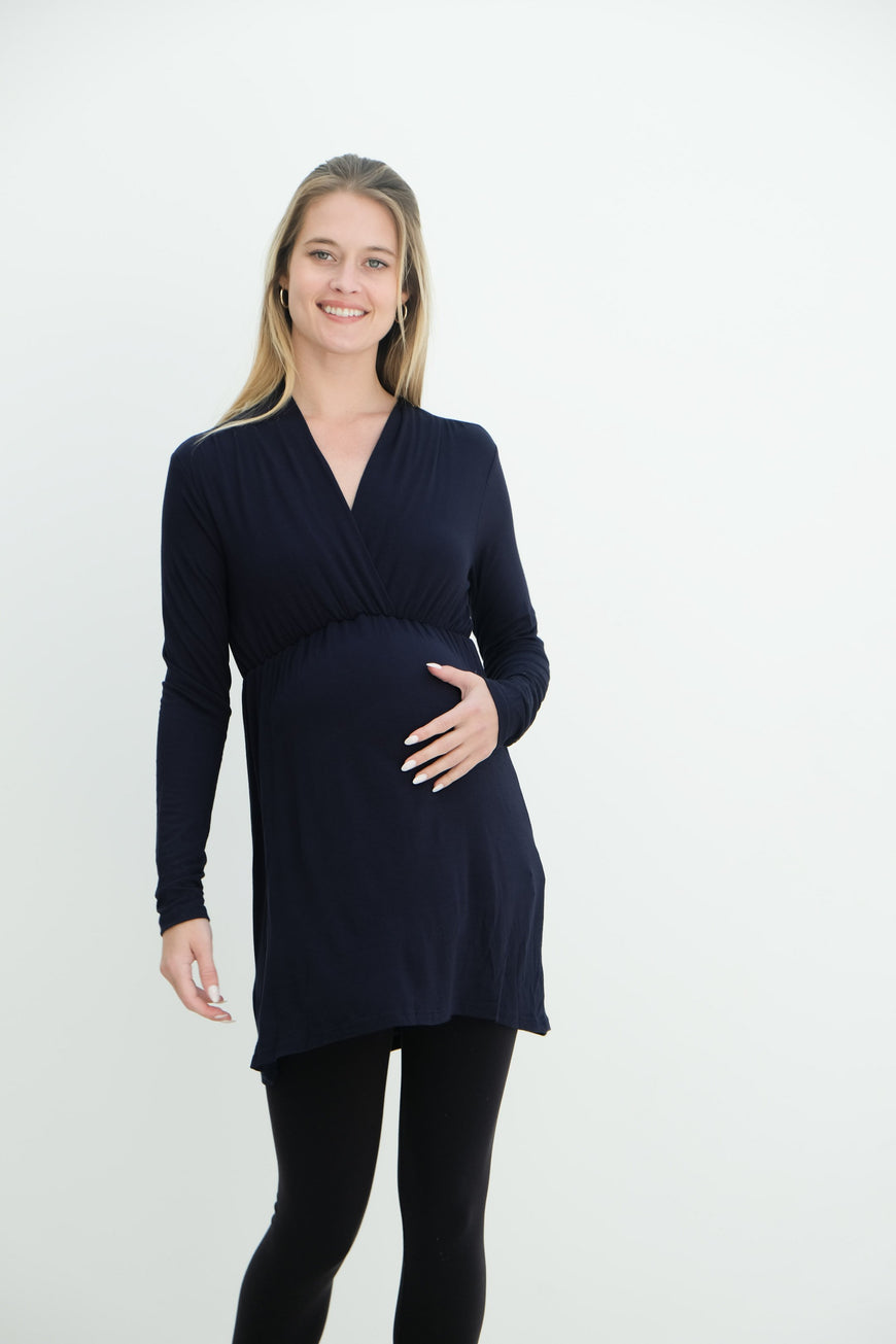 Eleanor | Maternity Long Sleeve Mini Wrap Dress with V-Neck
